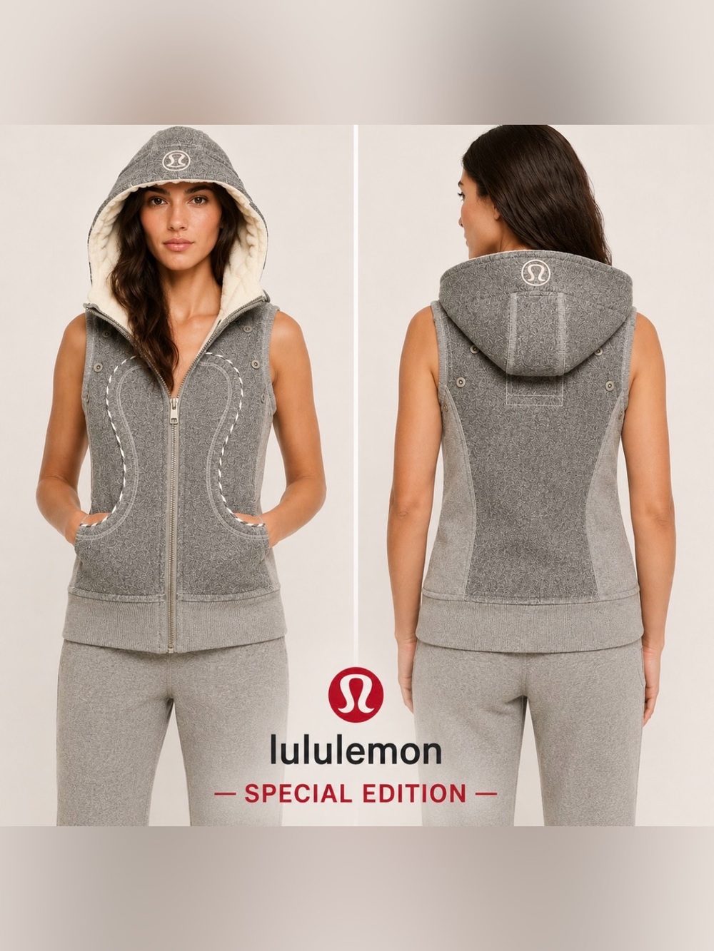 Lululemon Hooded Vest Sherpa Lined SPECIAL EDITION Gray Quilted Women’s RARE